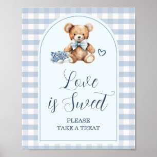 Blaue Babyschuhe Gingham-Baby-Party - Liebe ist sü Poster