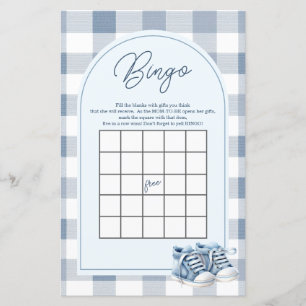 Blaue Babyschuhe Gingham-Baby-Shower-Bingo-Spiel