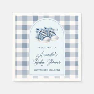 Blaue Babyschuhe Gingham-Jungenstiefelchen Baby Sh Serviette