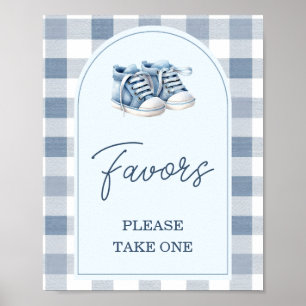 Blaue Babyschuhe Gingham-Stiefel Babyparty-Geschen Poster