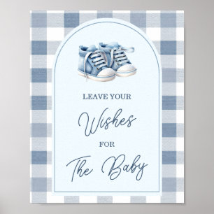 Blaue Babyschuhe Gingham-Stiefelchen Hinterlasse D Poster