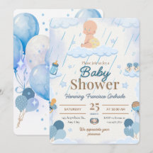 Blaue Babyshower-Einladung für Jungen mit Ballons