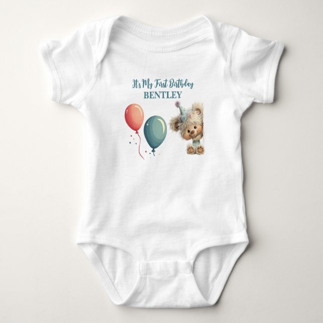 Blaue Ballon-Igel-Feier Baby Strampler (Vorderseite)