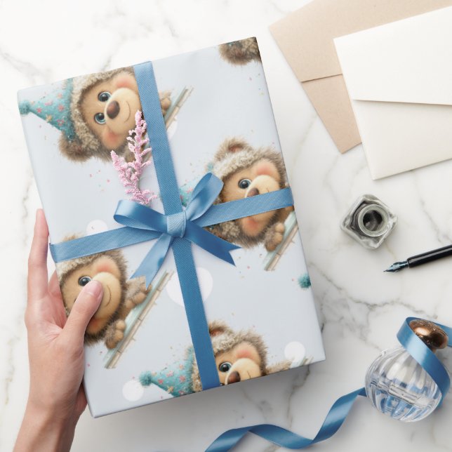Blaue Ballon-Igel-Feier Geschenkpapier (Schenken)