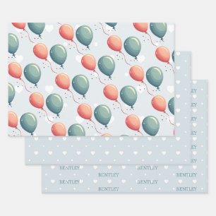 Blaue Ballon-Igel-Feier Geschenkpapier Set