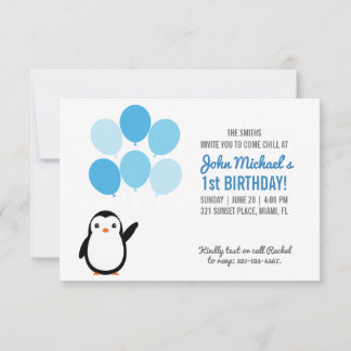 Blaue Ballon Pinguin Geburtstagsfeier Einladung zu