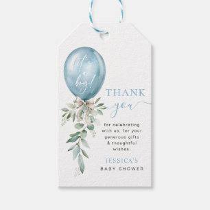 Blaue Ballon-Schleifen-Grünzeug-Baby-Shower-Dankes Geschenkanhänger