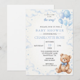 Blaue Ballon-Teddybär-Baby-Shower-Einladung Einladung