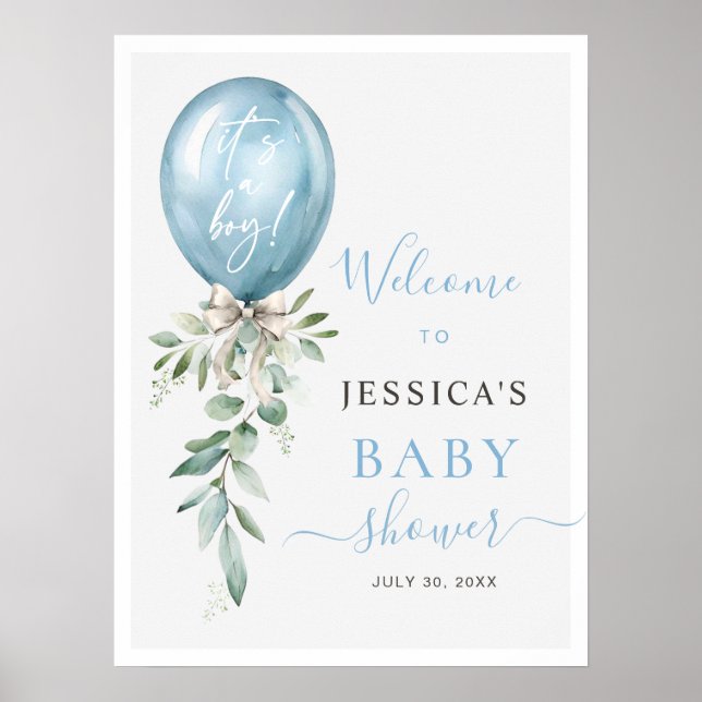 Blaue Ballonband-Grünzeug-Baby-Shower-Willkommen Poster (Vorne)