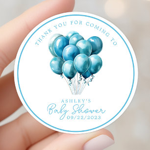 Blaue Ballons Aquarell Junge Baby Shower Danke Runder Aufkleber