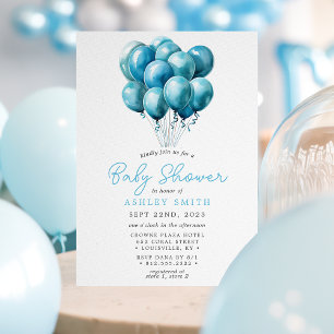 Blaue Ballons Aquarell Junge Baby Shower Einladung