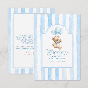 Blaue Ballons und Teddybär Baby Shower Dankeskarte