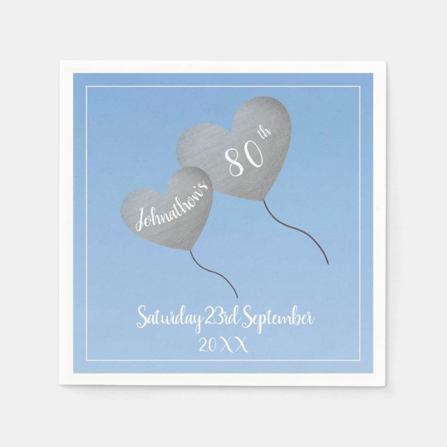 Blaue Ballonserviette zum 80. Geburtstag Serviette (Vorderseite)