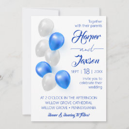 Blaue Balloons. Elegante Hochzeitseinladung. Einladung