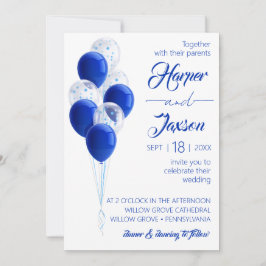 Blaue Balloons. Elegante Hochzeitskarte. Einladung