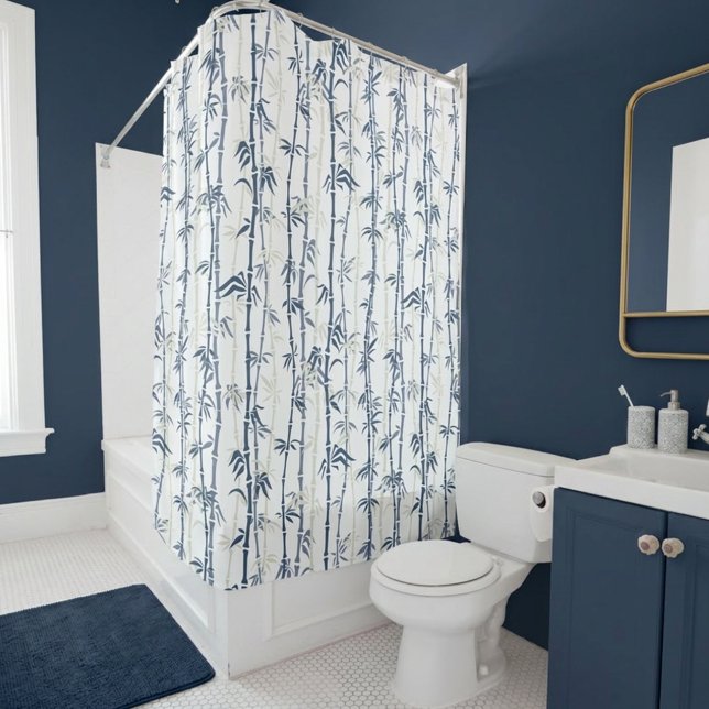 Blaue Bambus-Muster Duschvorhang (Classy Calm Blue Bath Shower Curtain)
