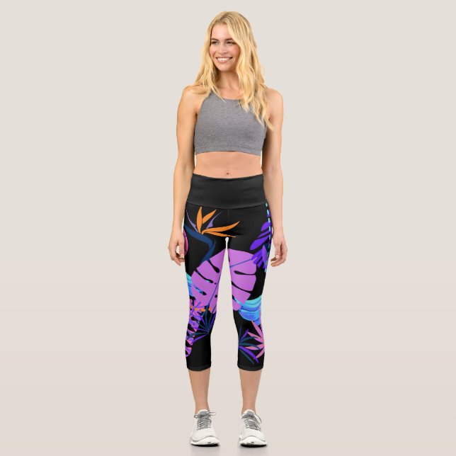 Blaue Bananenbunch Tropenwald Capri Leggings (Vorderseite)