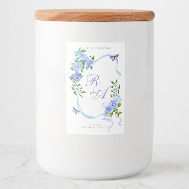 Blaue Band Monogramm Hochzeit  Lebensmitteletikett (Vorderseite)