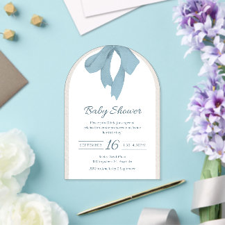 Blaue Band-Schleife Baby Shower Einladung Bogen
