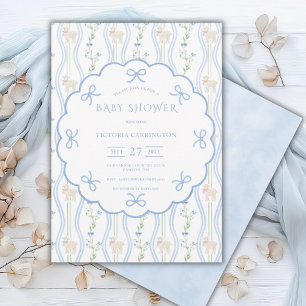 Blaue Bänder Lamm Vintage Babyparty Einladung