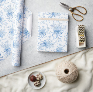 Blaue Bänder und Schleifen Toile Coquette Muster  Geschenkpapier