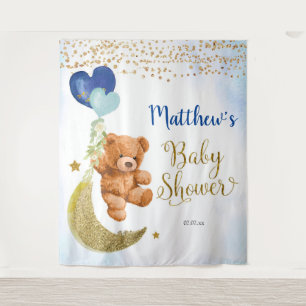 Blaue Bär-Ballon-Baby-Shower-Schild-Tapete Wandteppich