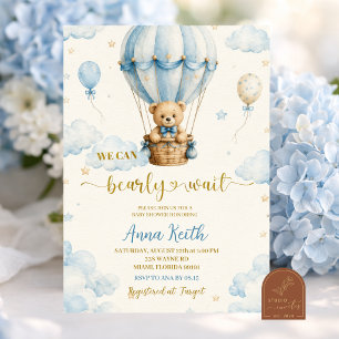 Blaue Bär Luftballon Baby Shower Einladung