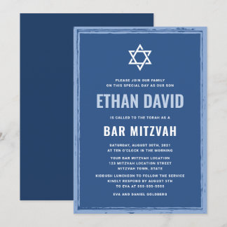 Blaue Bar mitzvah-Einladungen mit rauer Grenze Einladung
