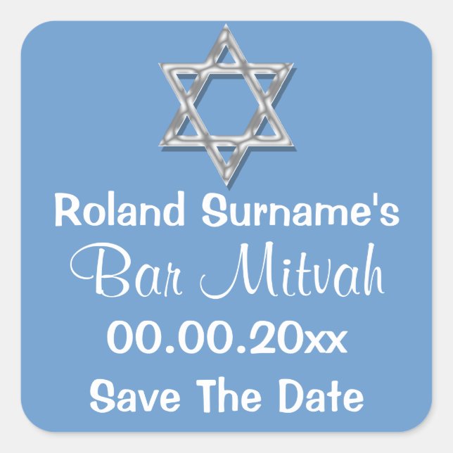 Blaue Bar mitzvah | SAVE THE DATE Quadratischer Aufkleber (Vorderseite)