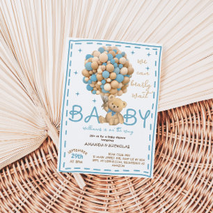 Blaue Bären-Ballon-Babyparty Einladung