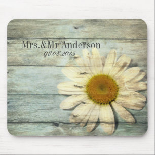 blaue barnwood Land-Gänseblümchenpastellhochzeit Mousepad
