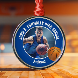 Blaue Basketballspieler-Foto-Weihnachten Ornament Aus Metall