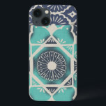 Blaue Batik-Fliese II iPhone 13 Hülle<br><div class="desc">Mit Blumen</div>