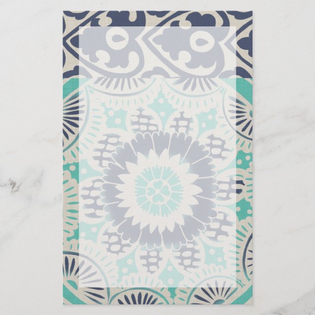 Blaue Batik-Fliese III Briefpapier (Vorderseite)