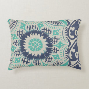 Blaue Batik-Fliese III Dekokissen