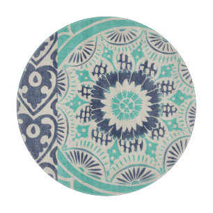 Blaue Batik-Fliese III Schneidebrett