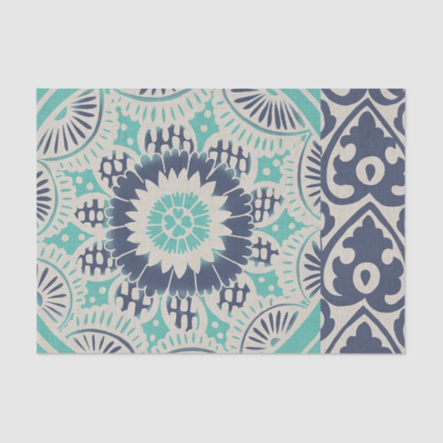 Blaue Batik-Fliese III Seidenpapier (Vorderseite)