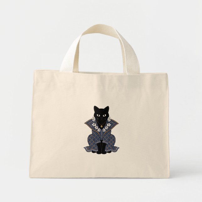 Blaue Batik-Katzenkönigin-Tasche Mini Stoffbeutel (Vorne)