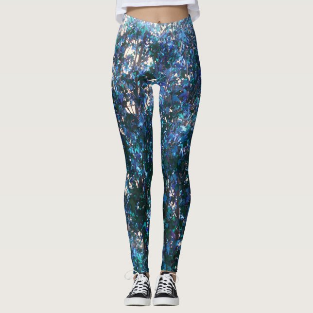 Blaue Bäume Abstrakte Leggings (Vorderseite)