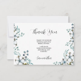 Blaue Baumwollsorten-Blume-Eukalyptus-Brautparty Dankeskarte