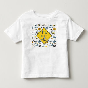 Blaue Baustellen-LKWs und Standort-Themenmuster Al Kleinkind T-shirt