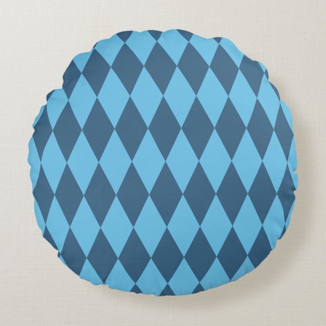 Blaue Bavaria Rhombus-Flaggenmuster Rundes Kissen (Vorderseite)