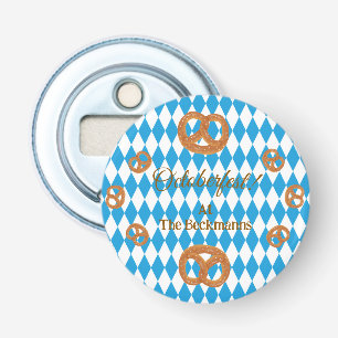 Blaue bayerische Oktoberfest-Brezeln personalisier Flaschenöffner