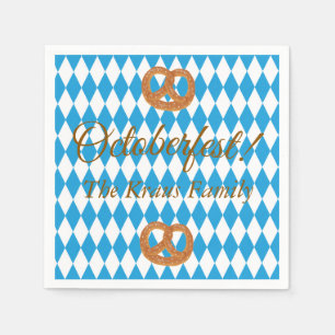 Blaue bayerische Oktoberfest-Brezeln personalisier Serviette
