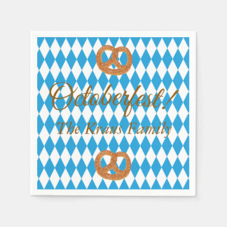 Blaue bayerische Oktoberfest-Brezeln personalisier Serviette