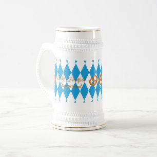Blaue bayerische Prost! Brezel NAME Bierglas
