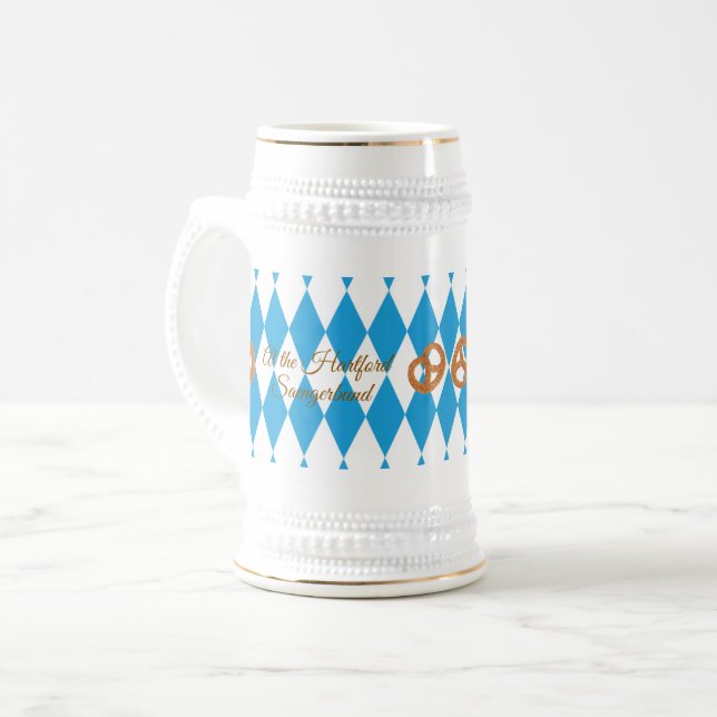 Blaue bayerische Prost! Brezel NAME Bierglas (Vorderseite Links)