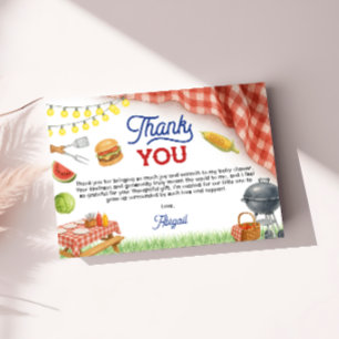 Blaue BBQ-Baby-Party 5x3,5 Dankeskarte