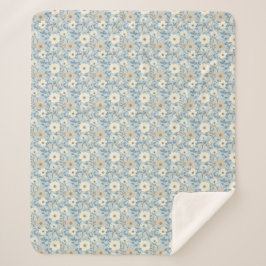Blaue Beige Cottagecore Blumen Blüten Sherpadecke