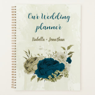 blaue beige florale Hochzeit Planer